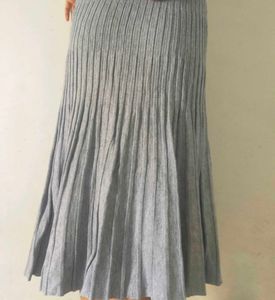 Grey Pleated Midi Skirt