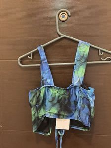 Abstract Print Sheer Crop Top
