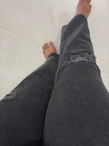 Black Distressed Straight Leg Jeans