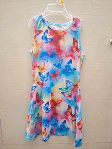 White Rose Print Sleeveless frock