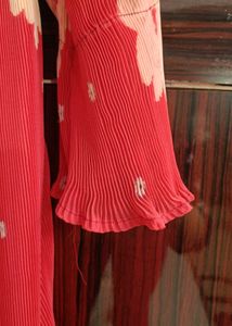 Red Floral Pleated Maxi Dress