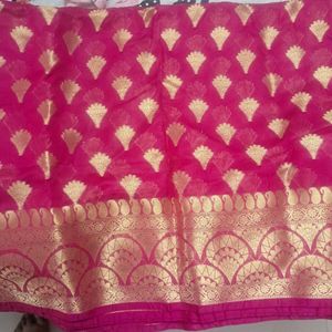 Vibrant Pink Saree with Gold Motif