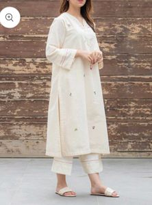 White Kurta Set with Floral Embroidery