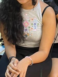 Grey Embroidered Halter Neck Crop Top