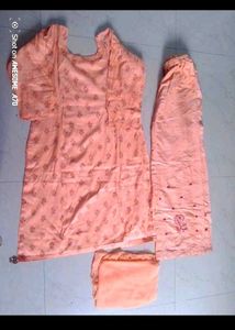 Peach Embroidered Kurta with Palazzo Pants free ea