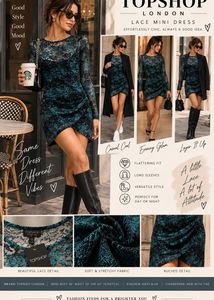 Topshop London Teal Blue Lace Print Bodycon Dress