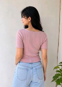 Pink Ribbed Tie-Front Top💗🎀