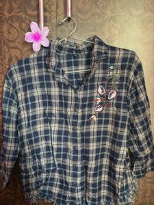 Chic Plaid Shirt with Floral Embroidery