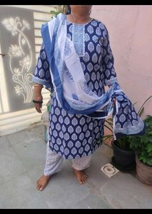 Stylish Blue Printed Kurta Set with Dupatta