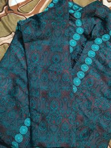 Men's Teal Embroidered Kurta