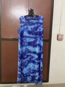 Blue Tie-Dye Sleeveless Dress