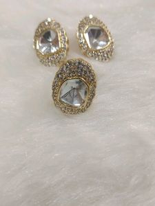 Polki Kundan Earing N Finger Ring Set