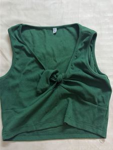 Stylish Green Ribbed Knot Front Crop Top