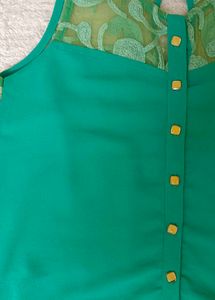 Stylish Teal Lace Detail Tie-Front Top