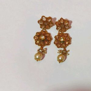 Elegant Pearl &amp; Stone Drop Earrings