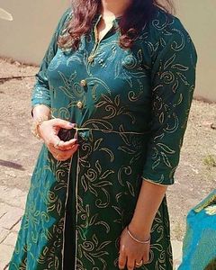 green long front slit gown or kurti with beautifu