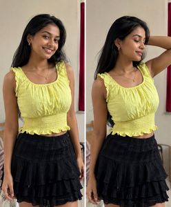 Cute Yellow Smocked Crop Top