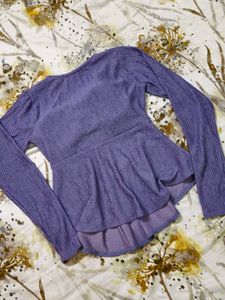 korean Stylish Purple Textured Peplum Top