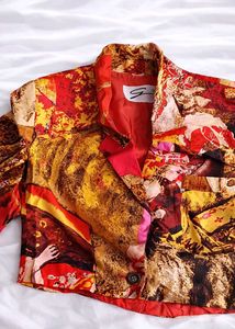 Unique Abstract Print Cropped Jacket