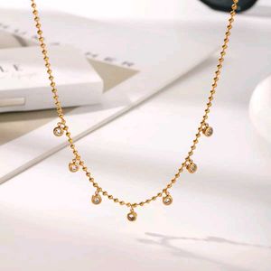 Anti-Tarnish Gold Beaded Necklace with CZ Charms