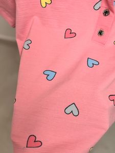 Cute Pink Heart Print Polo T-Shirt