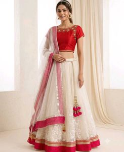 Premium Off White Net Floral Embroidered Lehenga