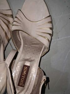 Elegant Cream Wedge Heels with Gold Accents