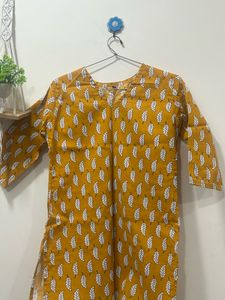 Mustard Yellow Leaf Print Kurta