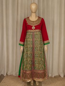 Red & Green Embroidered Gown Set | SHALWAR KAMEEZ