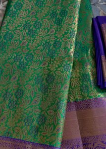 Elegant Green &amp; Purple Pattu Saree