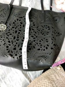 DAYNA KORR  Black Laser-Cut Tote Bag