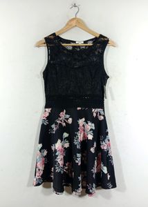 Black Printed Flowers Dress (Women's)