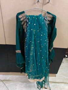 Elegant Teal Embroidered Kurta Set with Sharara
