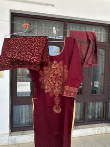 Maroon Kurta Set with Gold Print