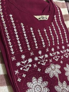 Embroidered Maroon Kurta