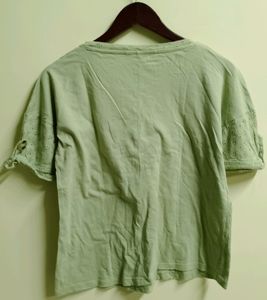 Green Eyelet Detail T-Shirt
