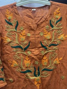 Embroidered Orange Kurta Set
