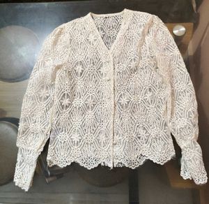 Elegant White Embroidery sheer Top