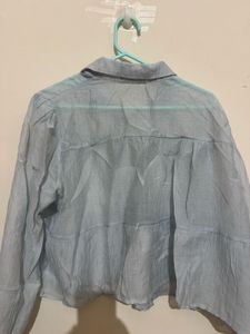Light Blue Peplum Button-Up Shirt