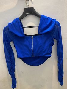 Stunning Blue Ruched Mesh Top
