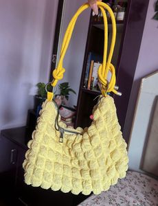 Chic Yellow Textured Shoulder Bag