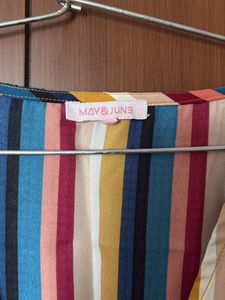 Striped V-Neck High Low Pattern Top