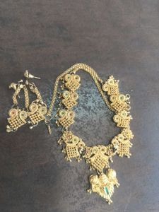 Gold Toned Ethnic Necklace &amp; Earring Set