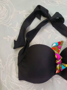 Black Strapless Bikini Top with Colorful Accent