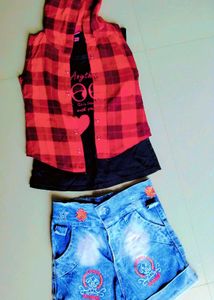 Girls 3-Piece Hooded Jacket Set | T-Shirt + Denim