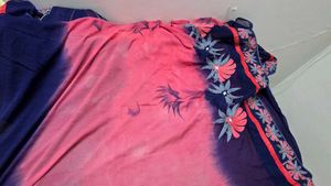 Embroidered Georgette Saree - Pink &amp; Navy