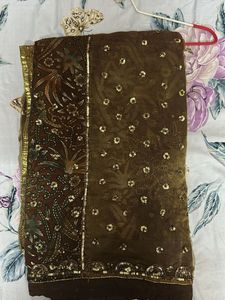 Beautiful Sequined Brown Saree