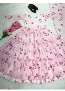 Chic Pink Floral Anarkali Gown