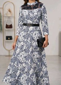 Vintage Floral Print gown with stylish belt