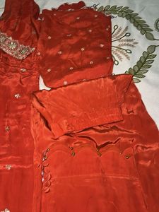 Orange Embroidered Kurta Set